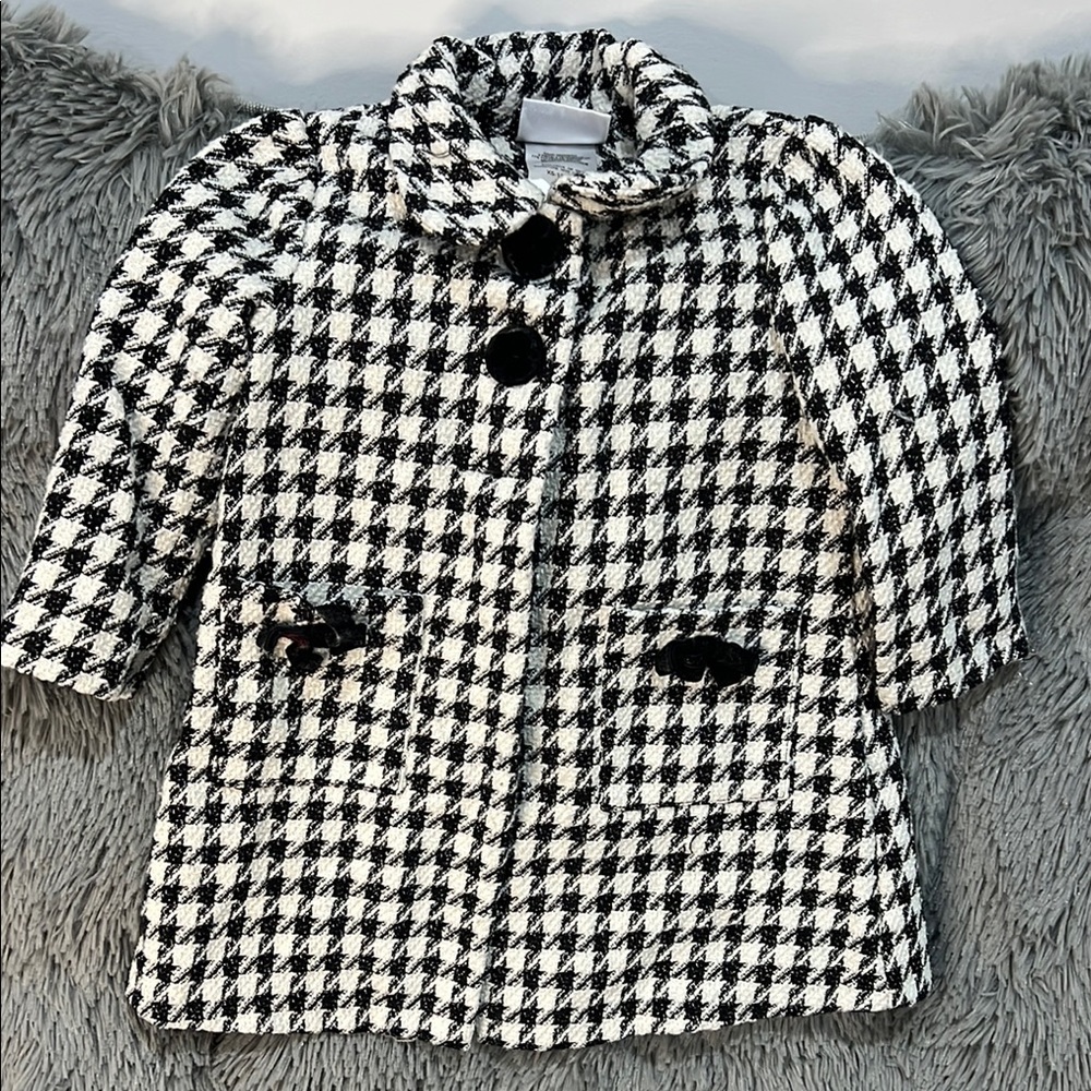 iris & ivy Black and White Pea Coat with Houndstooth Pattern
